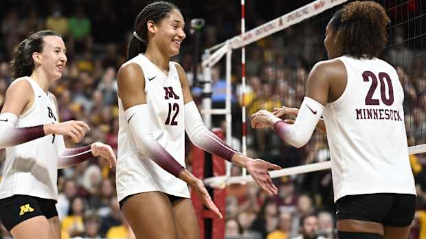 Taylor Landfair celebrates with Arica Davis